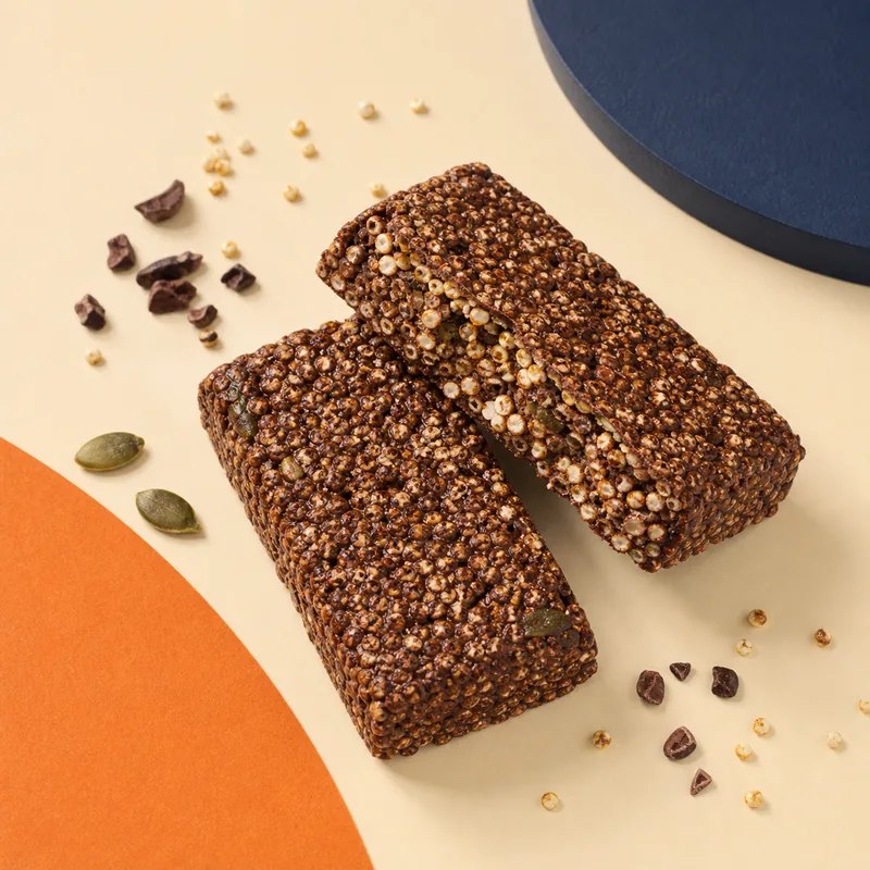 Barras de quinoa inflada y cacao con semillas